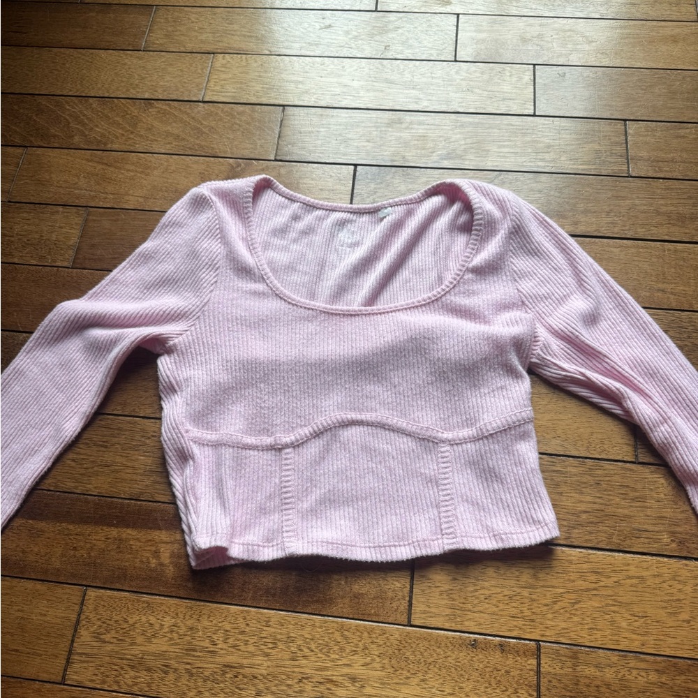 (BOGO) Pink Sweater Material Long Sleeve Top